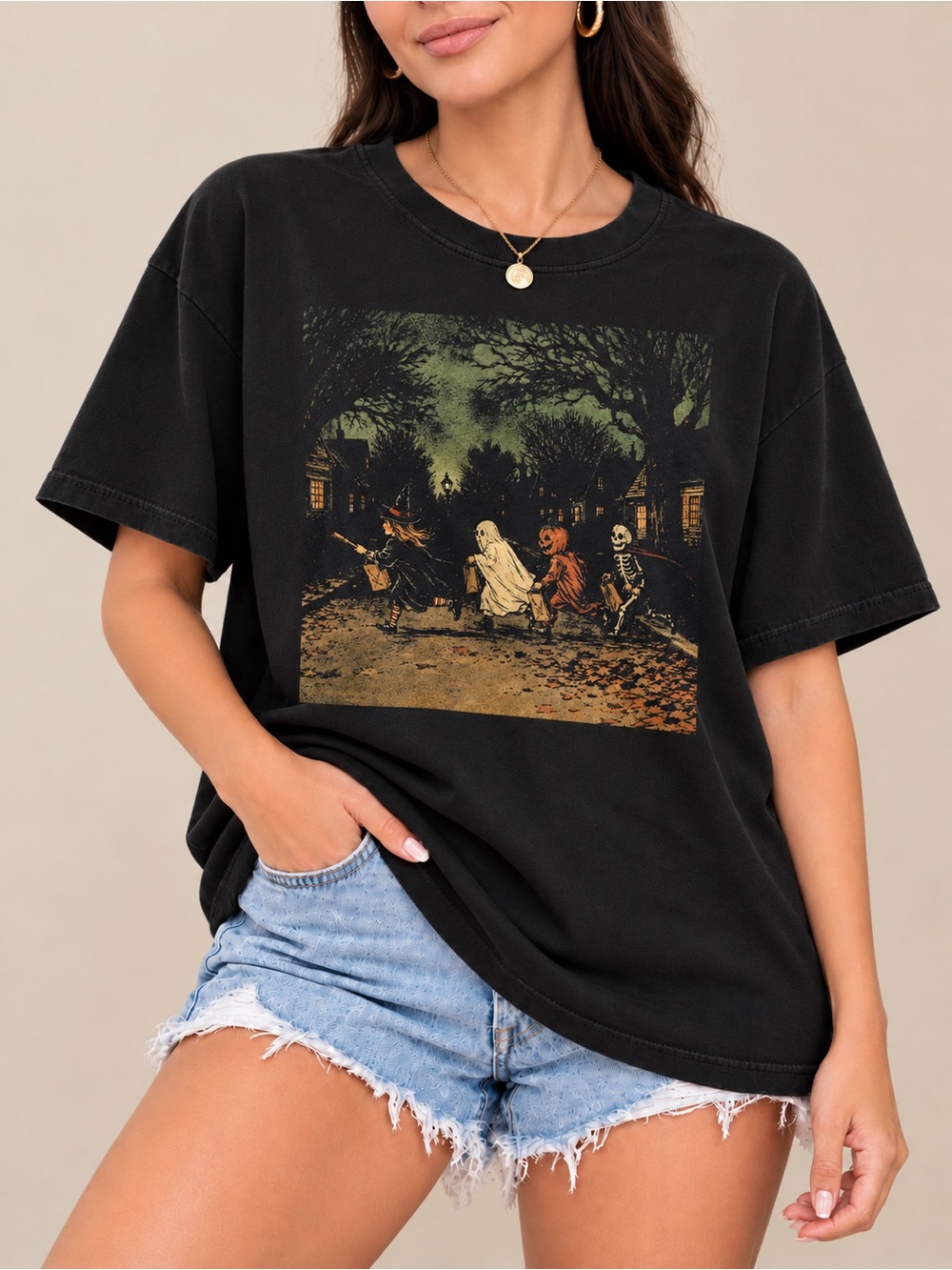 Witch Ghost Skeleton Tee Halloween Fall Unisex T-shirt